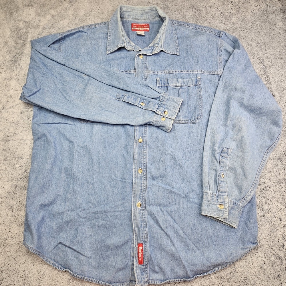 Vintage Marlboro Country Store Denim Shirt Mens Extra Large Y2K Western USA